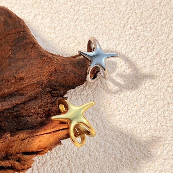 Wholesale Stainless Steel Fivepointed Star And Heart Shape Ring Electroplated Unisex Opening Adjustable Light Luxury Advanced Sense Niche Allmatch