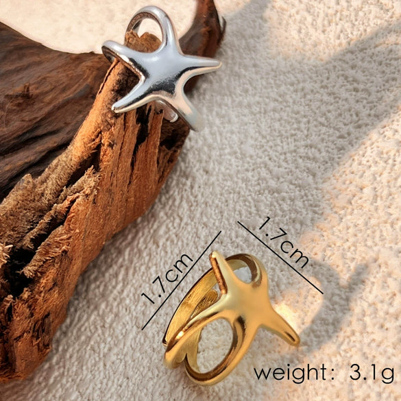 Wholesale Stainless Steel Fivepointed Star And Heart Shape Ring Electroplated Unisex Opening Adjustable Light Luxury Advanced Sense Niche Allmatch