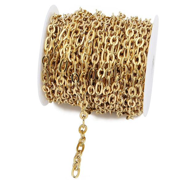 Wholesale Stainless Steel Flat Oval Cross Chain Jewelry Chain With Electroplating For Punk Style