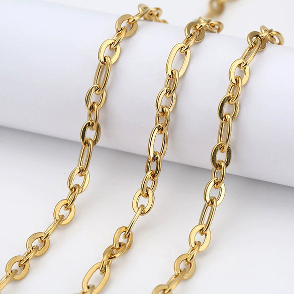 Wholesale Stainless Steel Flat Oval Cross Chain Jewelry Chain With Electroplating For Punk Style