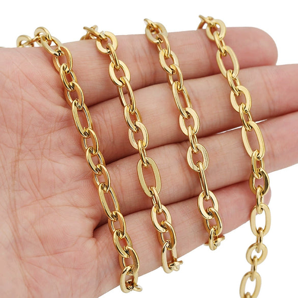 Wholesale Stainless Steel Flat Oval Cross Chain Jewelry Chain With Electroplating For Punk Style