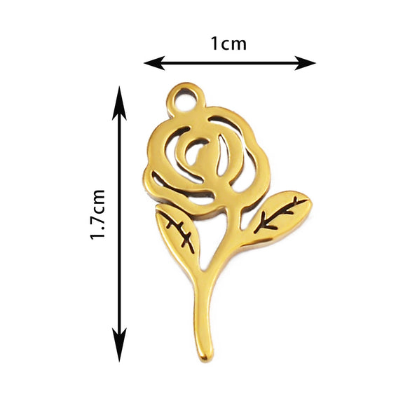 Wholesale Stainless Steel Floral Jewelry Accessories Pendant With Electroplating Hollow Rose Four Leaf Clover Tree Leaves Design