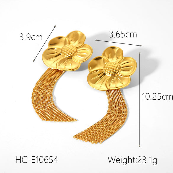 Wholesale Stainless Steel Flower And Insect Tassel Earrings For Women With Electroplating Treatment