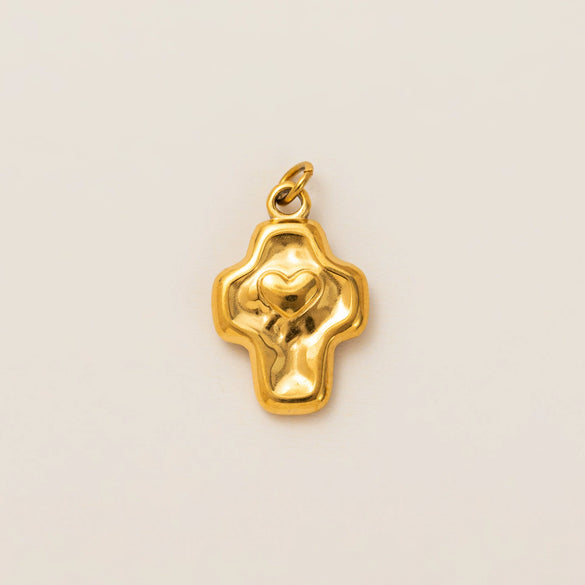 Wholesale Stainless Steel Flower Cross Pendant Necklace With Love Stone And 18K Gold Vacuum Plating