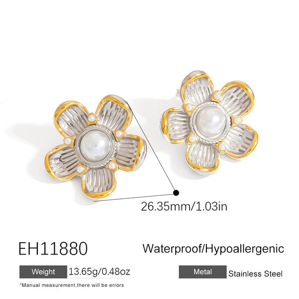 Wholesale Stainless Steel Flower Disc Earrings Electroplated Light Luxury Highend Women's Jewelry Gold And Silver Color Matching Nonfading