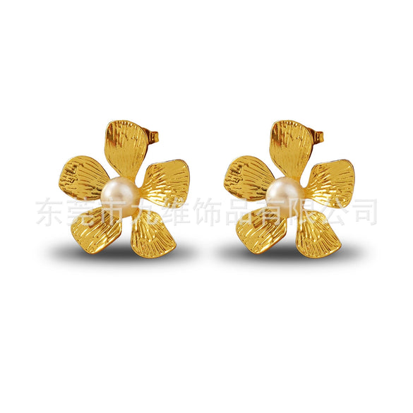 Wholesale Stainless Steel Flower Earrings For Women Polish Style