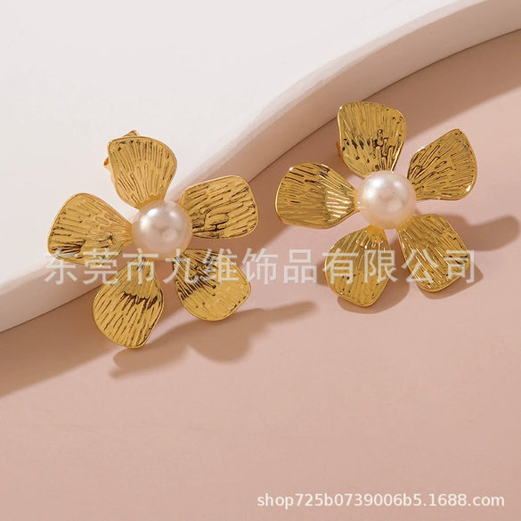 Wholesale Stainless Steel Flower Earrings For Women Polish Style