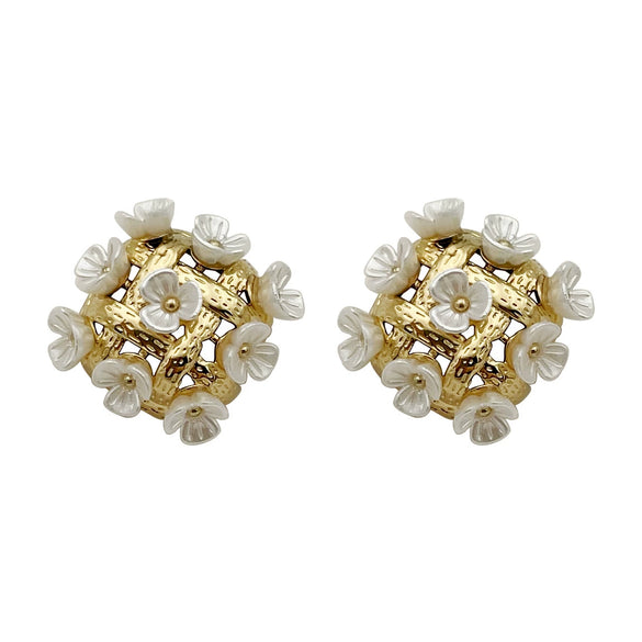 Wholesale Stainless Steel Flower Earrings French Court Style Fresh Sweet Grid Electroplating For Women