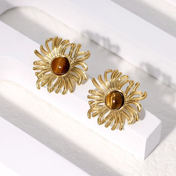 Wholesale Stainless Steel Flower Earrings 18K Goldplated Electroplated For Women