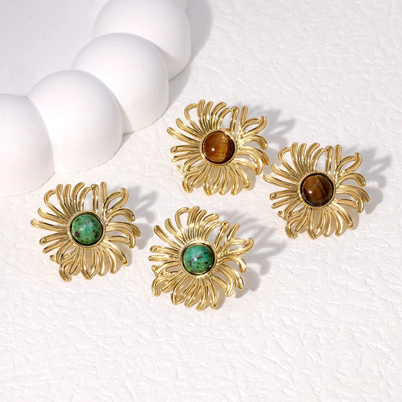 Wholesale Stainless Steel Flower Earrings 18K Goldplated Electroplated For Women