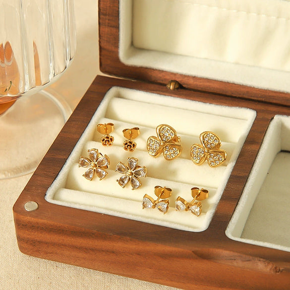 Wholesale Stainless Steel Flower Geometric Earrings Electroplated Light Luxury Fashion Style For Women