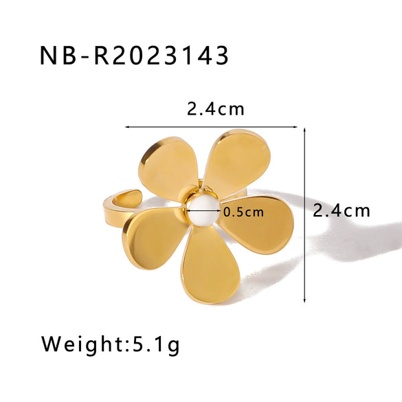 Wholesale Stainless Steel Flower Geometric Ring With 18K Furnace Vacuum Plating Opening Adjustable For Women