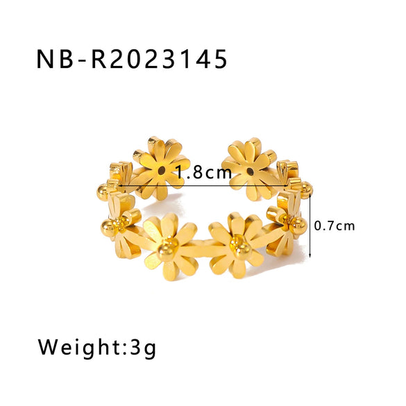 Wholesale Stainless Steel Flower Geometric Ring With 18K Furnace Vacuum Plating Opening Adjustable For Women
