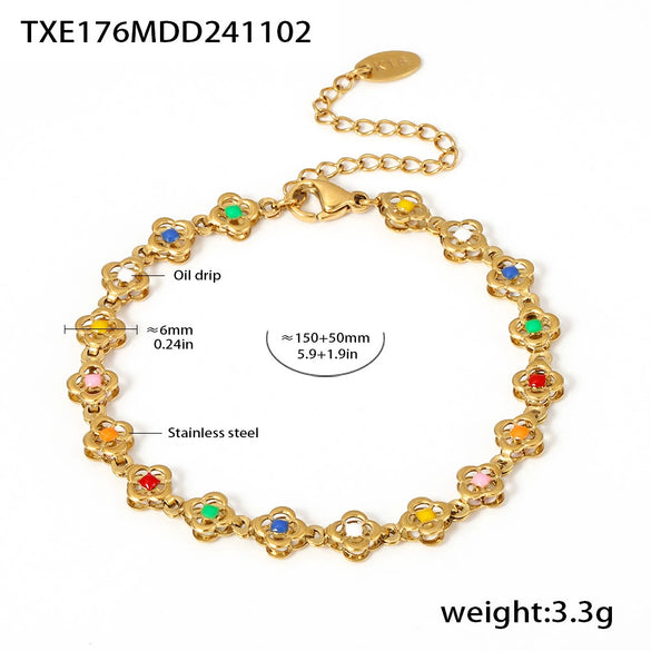 Wholesale 316L Stainless Steel Flower Handmade Chain Electroplated Light Luxury Women's Necklace Bracelet Anklet Set
