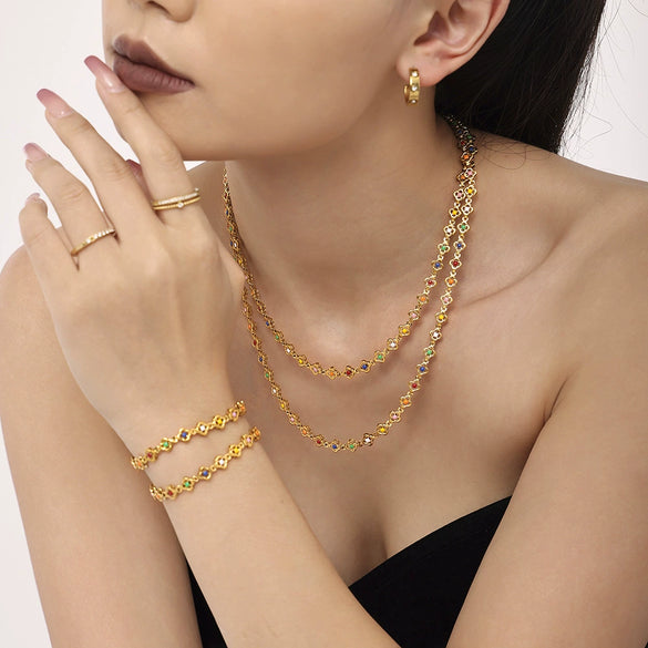 Wholesale 316L Stainless Steel Flower Handmade Chain Electroplated Light Luxury Women's Necklace Bracelet Anklet Set