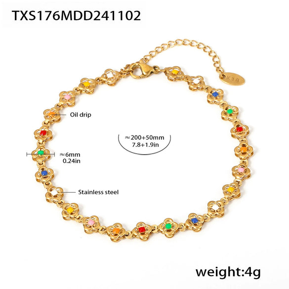 Wholesale 316L Stainless Steel Flower Handmade Chain Electroplated Light Luxury Women's Necklace Bracelet Anklet Set