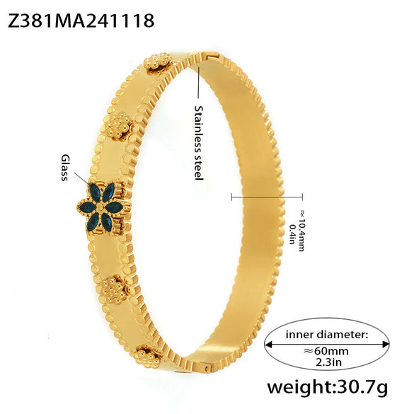 Wholesale Stainless Steel Flower Inlaid Zircon Czech Glass Buckle Gear Geometry Style Electroplated Bracelet