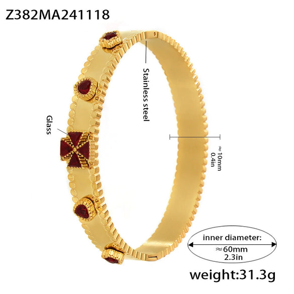 Wholesale Stainless Steel Flower Inlaid Zircon Czech Glass Buckle Gear Geometry Style Electroplated Bracelet