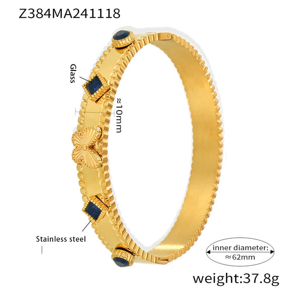 Wholesale Stainless Steel Flower Inlaid Zircon Czech Glass Buckle Gear Geometry Style Electroplated Bracelet