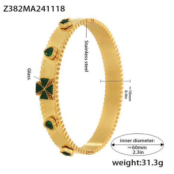Wholesale Stainless Steel Flower Inlaid Zircon Czech Glass Buckle Gear Geometry Style Electroplated Bracelet