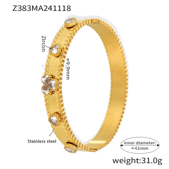 Wholesale Stainless Steel Flower Inlaid Zircon Czech Glass Buckle Gear Geometry Style Electroplated Bracelet