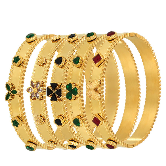 Wholesale Stainless Steel Flower Inlaid Zircon Czech Glass Buckle Gear Geometry Style Electroplated Bracelet