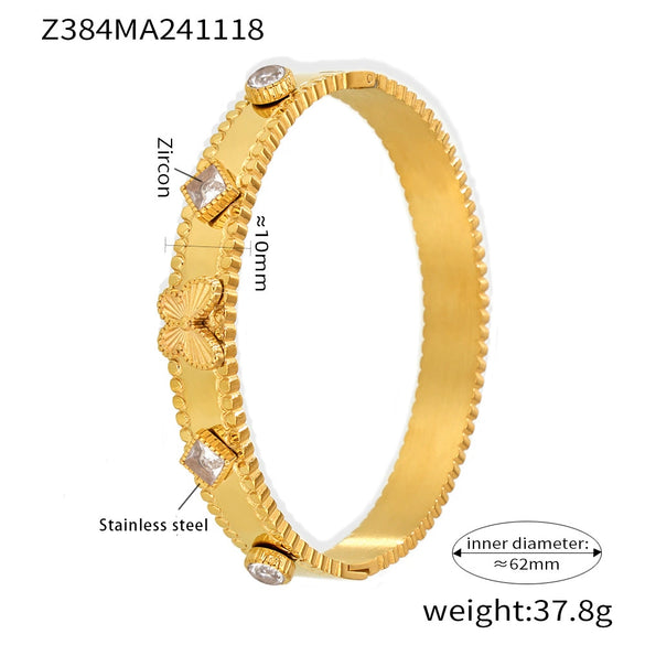Wholesale Stainless Steel Flower Inlaid Zircon Czech Glass Buckle Gear Geometry Style Electroplated Bracelet