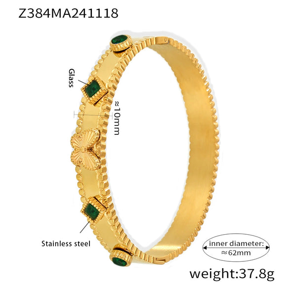 Wholesale Stainless Steel Flower Inlaid Zircon Czech Glass Buckle Gear Geometry Style Electroplated Bracelet