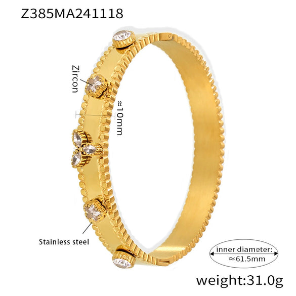 Wholesale Stainless Steel Flower Inlaid Zircon Czech Glass Buckle Gear Geometry Style Electroplated Bracelet