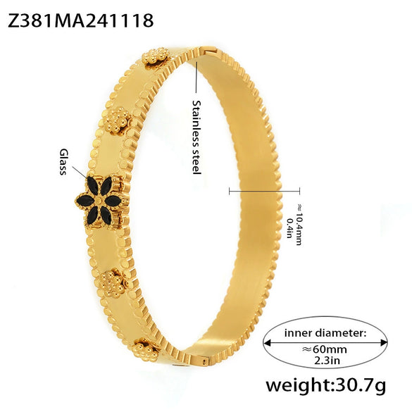 Wholesale Stainless Steel Flower Inlaid Zircon Czech Glass Buckle Gear Geometry Style Electroplated Bracelet