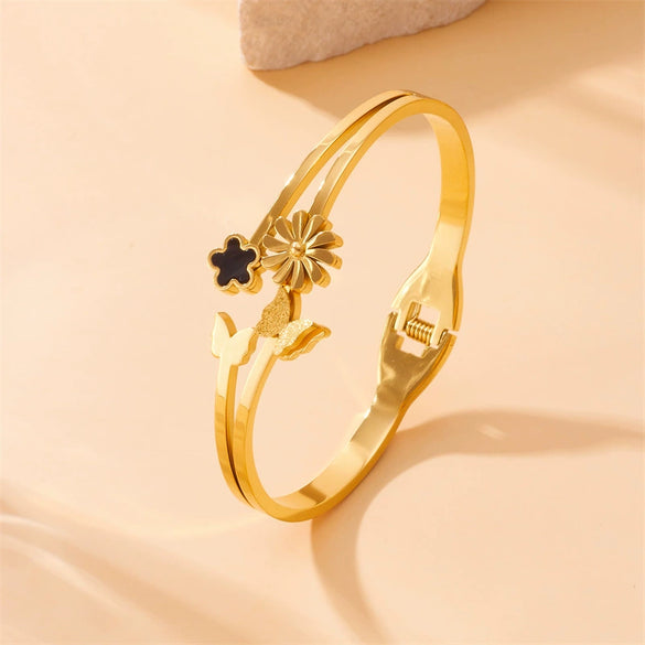 Wholesale Stainless Steel Flower Jewelry Bracelet Gold Plated Fashion Design