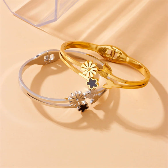 Wholesale Stainless Steel Flower Jewelry Bracelet Gold Plated Fashion Design