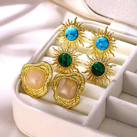 Wholesale Stainless Steel Flower Leaf Earrings With Electroplating Treatment In Ins Style