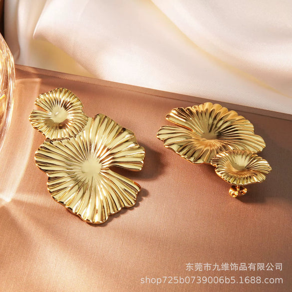 Wholesale Stainless Steel Flower Leafshaped Carved Electroplated Women's Earrings