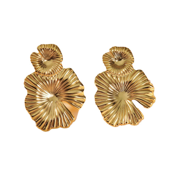 Wholesale Stainless Steel Flower Leafshaped Carved Electroplated Women's Earrings