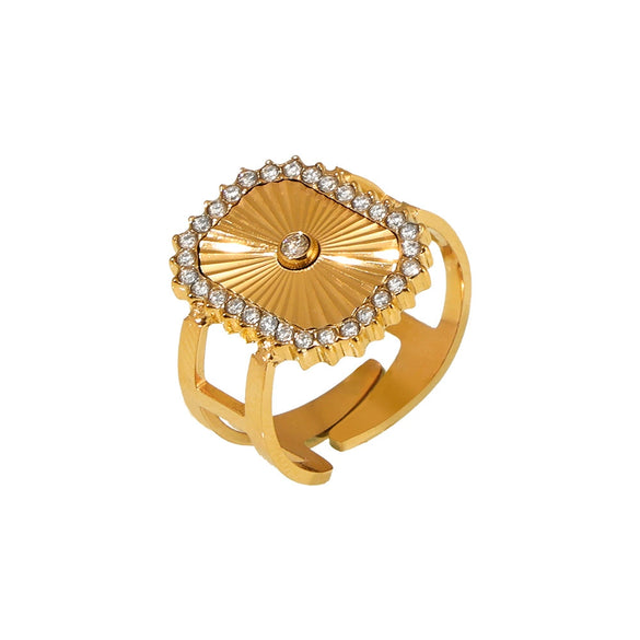 Wholesale Stainless Steel Flower Microinlaid Zircon Opening Adjustable Geometric Ring With Electroplating For Women