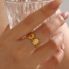 Wholesale Stainless Steel Flower Oil Drop Ring 18K Gold Plated For Women