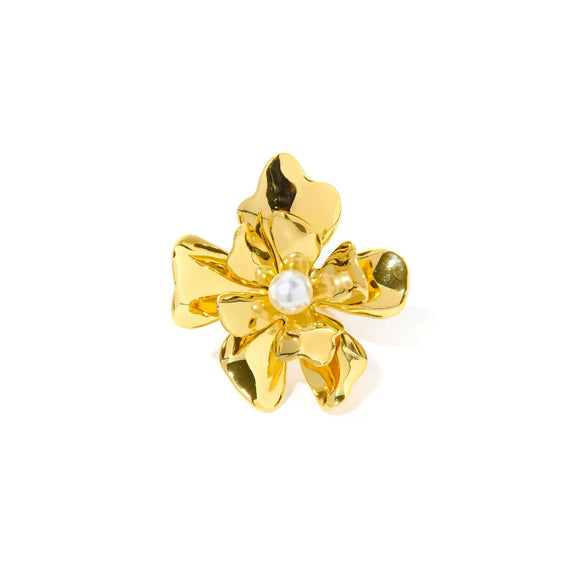 Wholesale Stainless Steel Flower Open Ring For Women Electroplated Heavy Industry Style