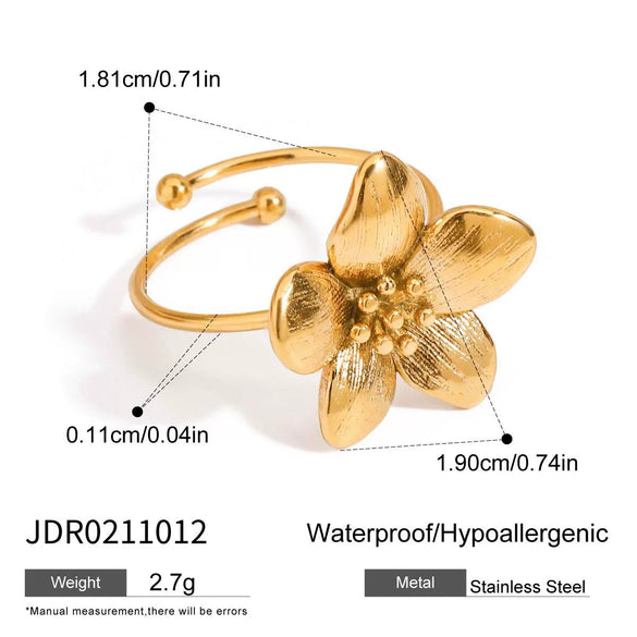 Wholesale Stainless Steel Flower Open Ring Jewelry Electroplated Exaggerate Style
