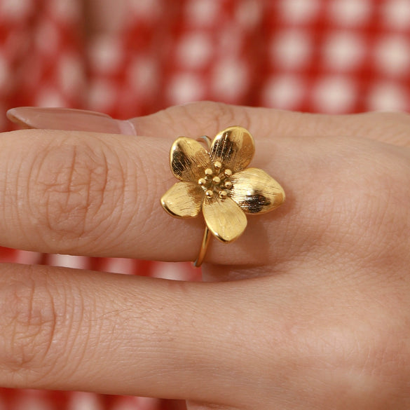 Wholesale Stainless Steel Flower Open Ring Jewelry Electroplated Exaggerate Style