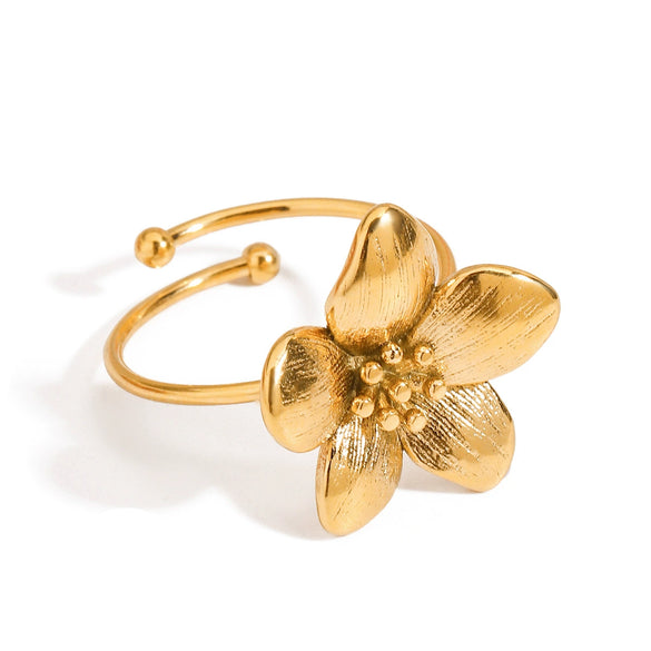 Wholesale Stainless Steel Flower Open Ring Jewelry Electroplated Exaggerate Style