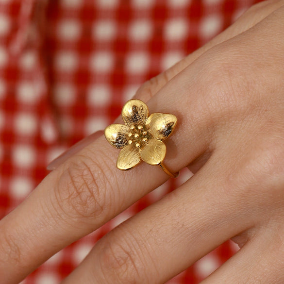 Wholesale Stainless Steel Flower Open Ring Jewelry Electroplated Exaggerate Style
