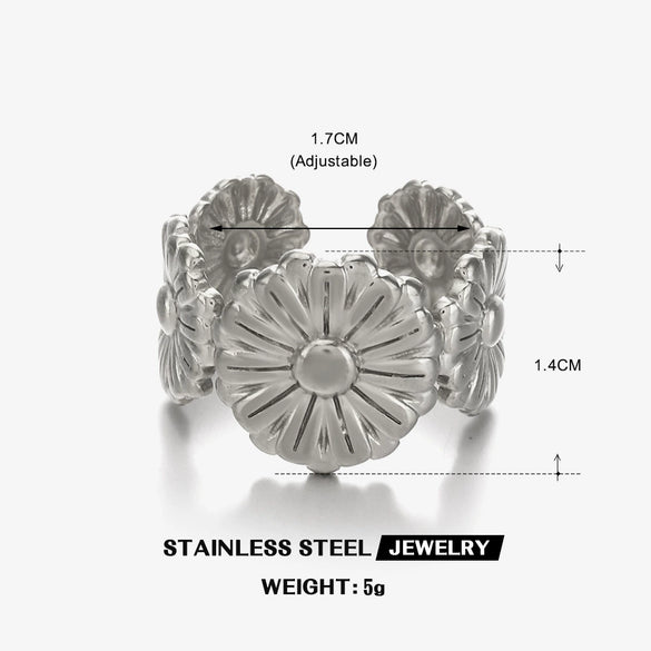 Wholesale Stainless Steel Flower Open Ring With Electroplating Retro And Fashion Style For Women