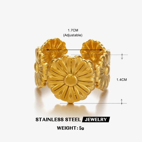 Wholesale Stainless Steel Flower Open Ring With Electroplating Retro And Fashion Style For Women