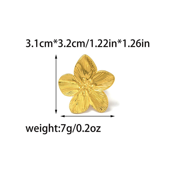 Wholesale Stainless Steel Flower Open Ring With Geometric Design And Electroplated Finish Retro Light Luxury Style