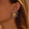 Wholesale Stainless Steel Flower Pattern Electroplated Women's Earrings