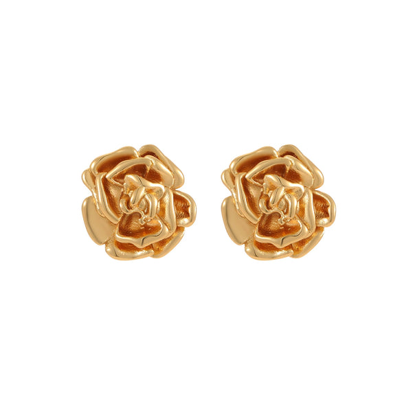 Wholesale Stainless Steel Flower Pattern 18K Goldplated French Retro Women's Earrings