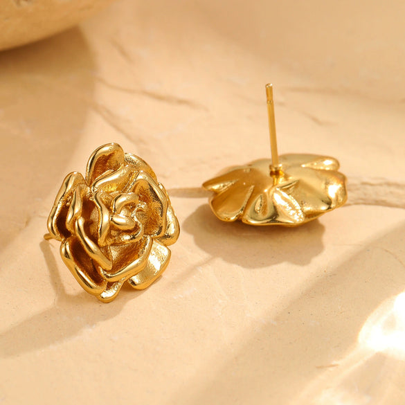 Wholesale Stainless Steel Flower Pattern 18K Goldplated French Retro Women's Earrings