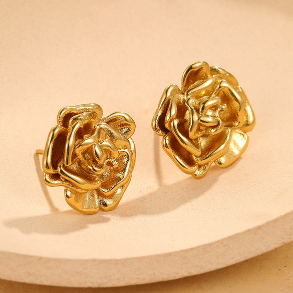 Wholesale Stainless Steel Flower Pattern 18K Goldplated French Retro Women's Earrings