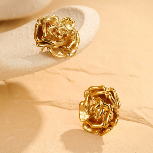 Wholesale Stainless Steel Flower Pattern 18K Goldplated French Retro Women's Earrings